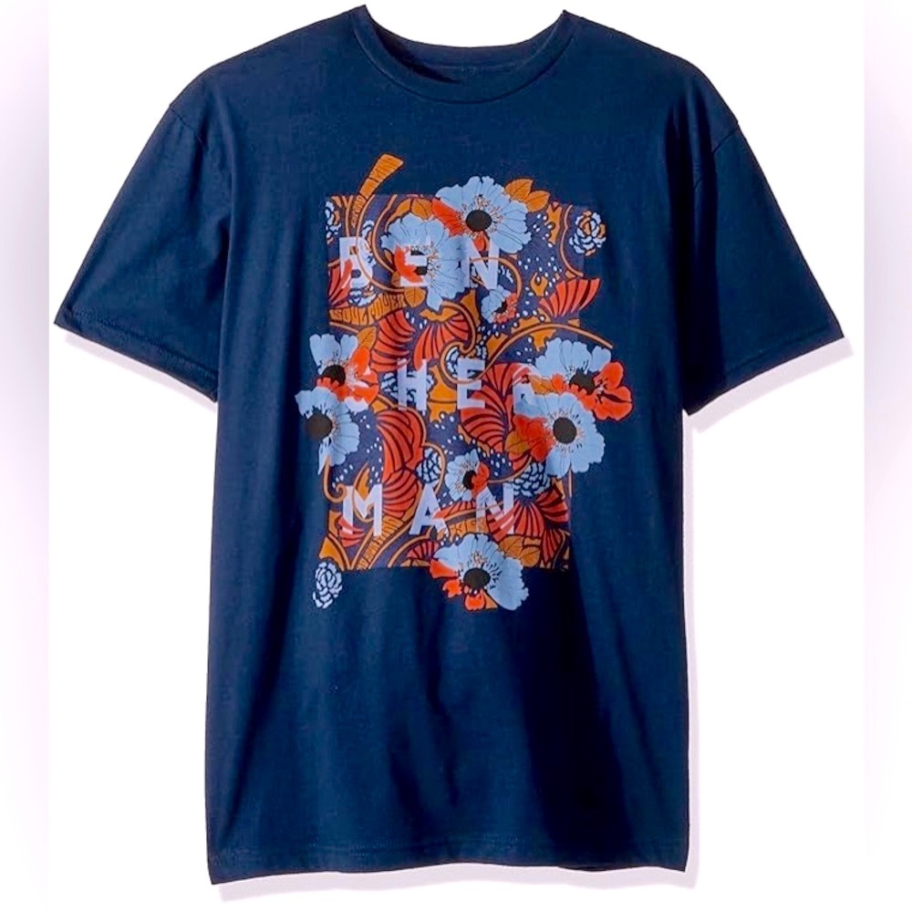 BEN SHERMAN Cotton Mens Unisex Floral Graphic T-Shirt Navy Blue Short Sleeve Tee